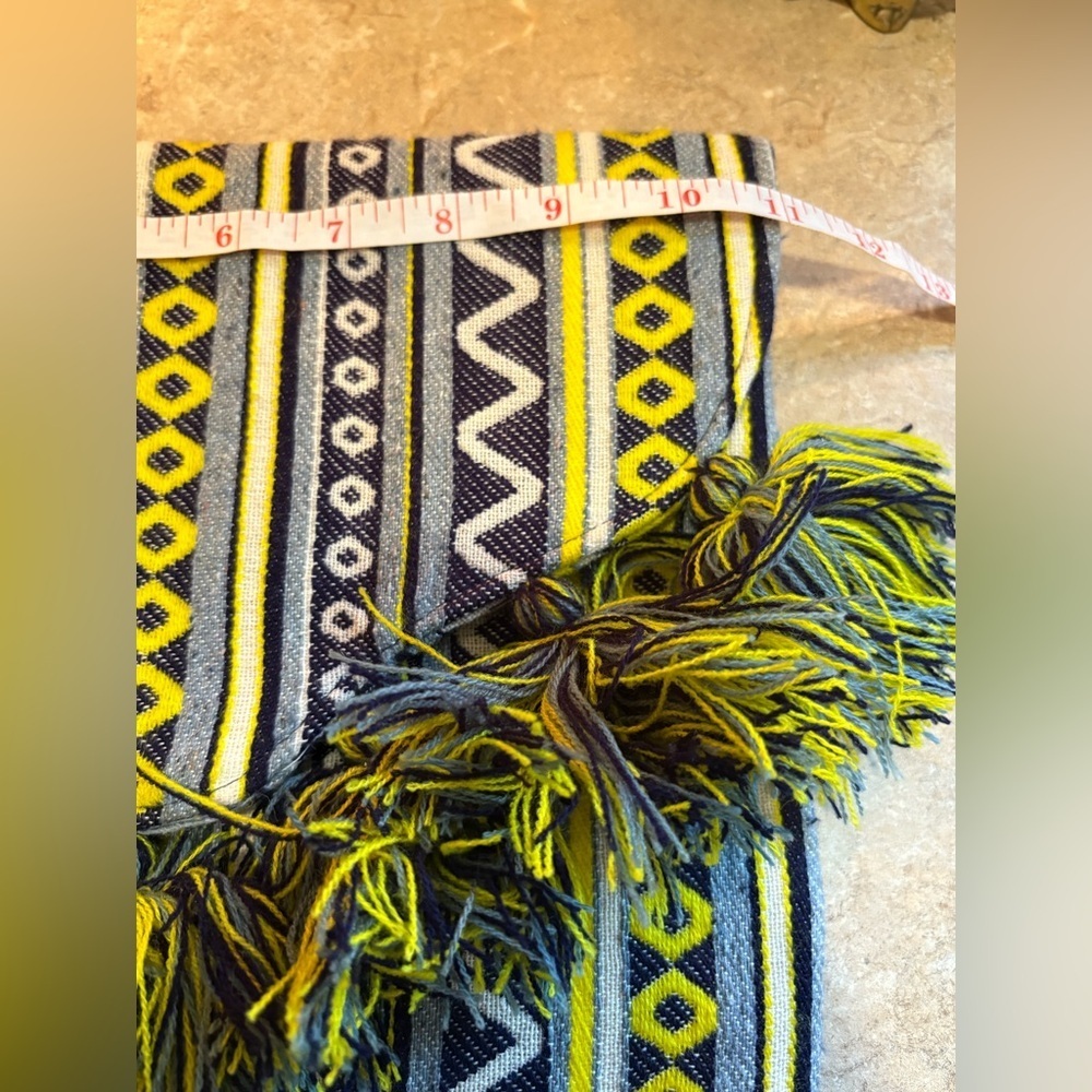 Mud Pie Envelope Clutch Purse, Navy/White/Yellow, Tassel Fringe Trimmed, Woven - Picture 7 of 8